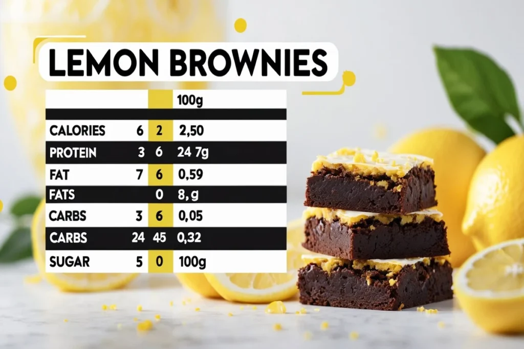 Alt Text: Nutritional value of lemon brownies infographic.