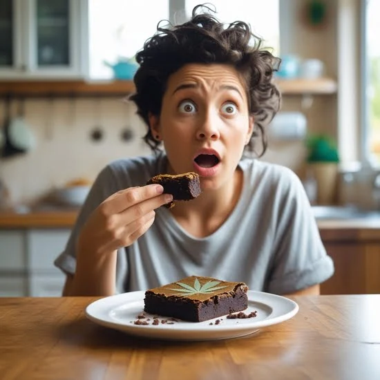 Person looking concerned after realizing they ate a pot brownie.