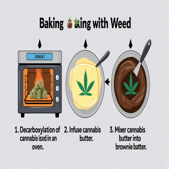 Infographic illustrating the steps of baking with weed.