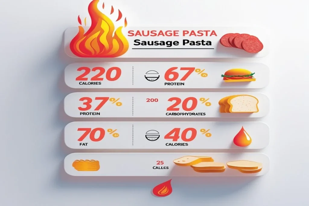 Infographic showing the nutritional breakdown of sausage pasta.