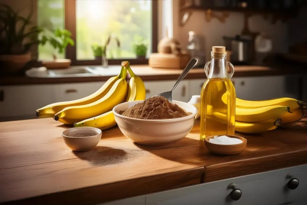 Ingredients for substituting bananas for eggs in brownies.