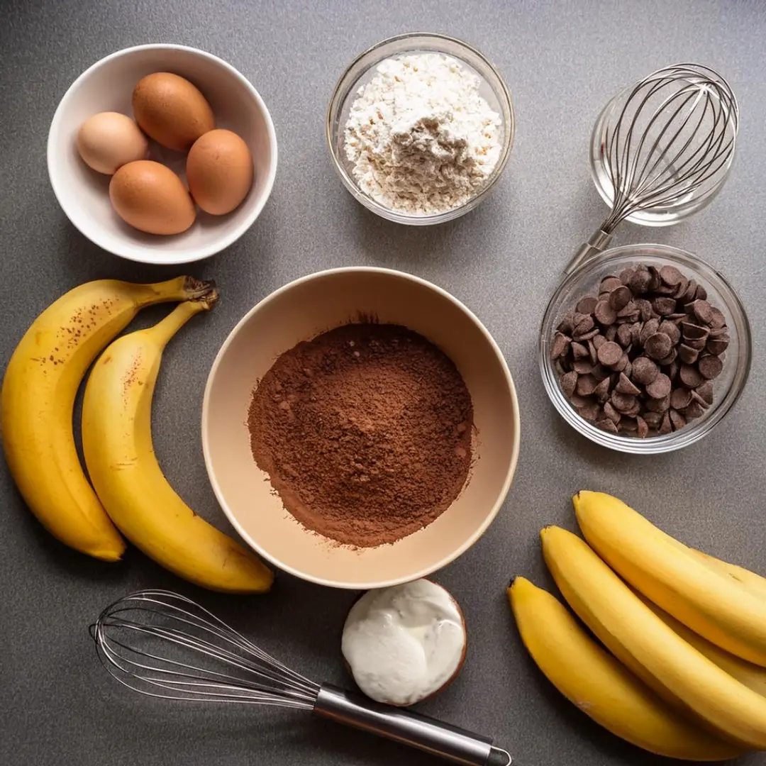 Ingredients for substituting bananas for eggs in brownies.