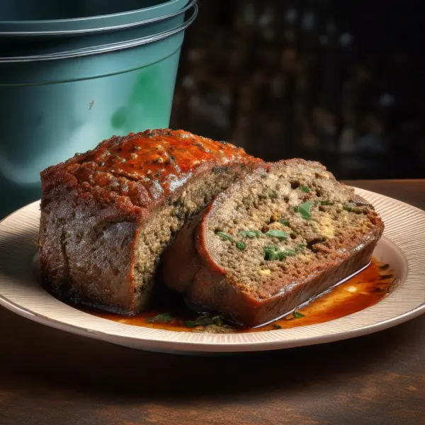 Spoiled meatloaf with discoloration and mold.