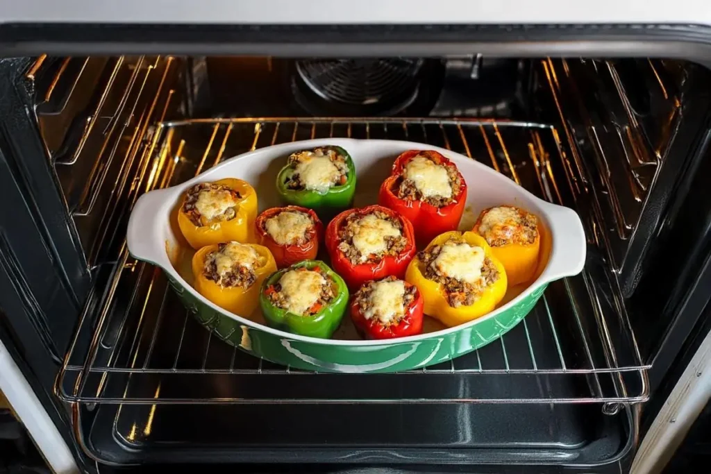 Stuffed bell peppers without rice baking in the oven