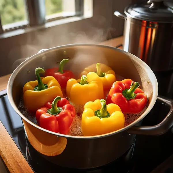 Blanching bell peppers before stuffing