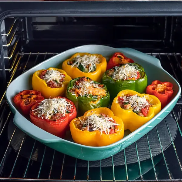 Stuffed peppers ready for baking