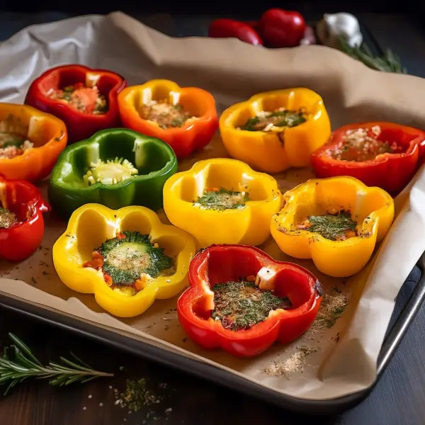 Halved peppers seasoned with olive oil