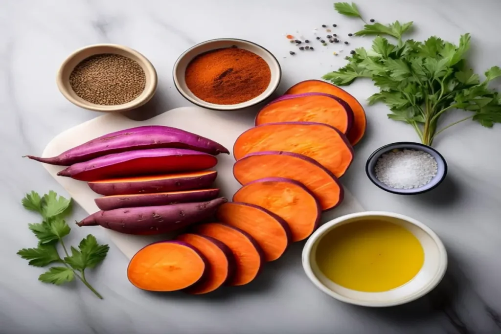 Purple sweet potato ingredients on kitchen counter