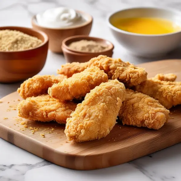 Fresh chicken tenders being prepped for oven-baked chicken fingers.